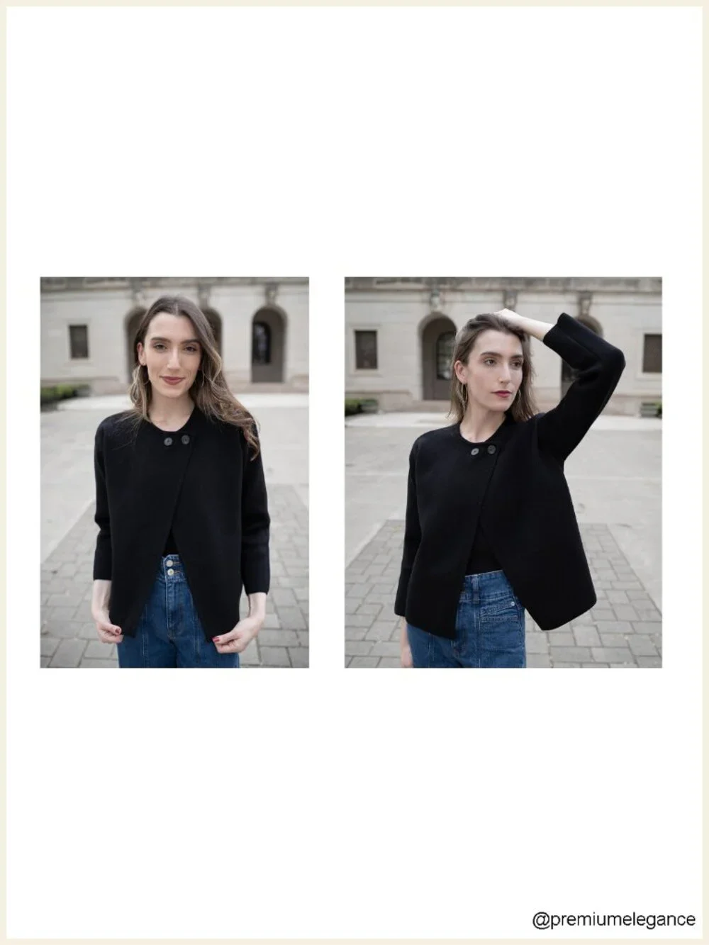 Cropped Knit Sweater Blazer, Open Front, Notch Collar, Long Sleeve, Casual